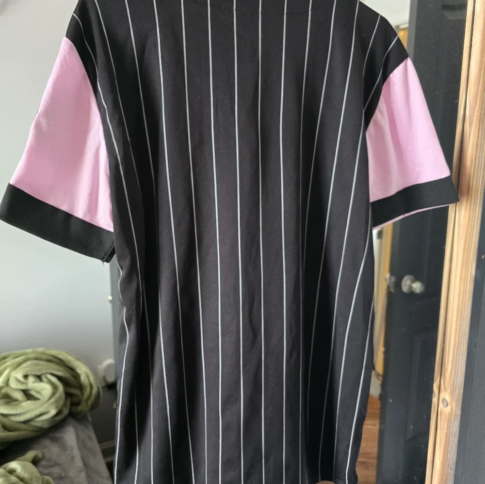 PLAYBOY Black and Pink Pinstripe Baseball Jersey - Picture 3 of 7